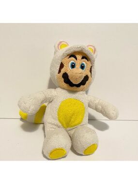 Super Mario Cat Luigi Plush Stuffed Animal Toy White Yellow Costume Plushy